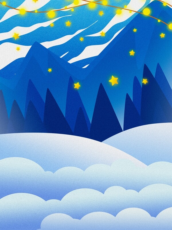 手绘西方节日圣诞节蓝色山峰背景素材