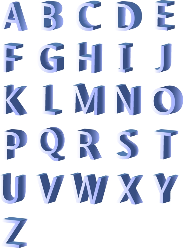 26个英文字母蓝色2.5D可商用矢量元素