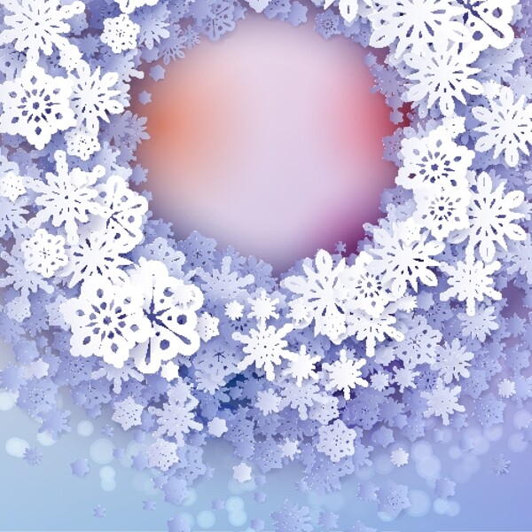 圓形冬季雪花邊框蒙版矢量
