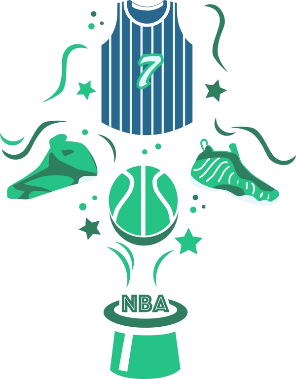 蓝绿色系NBA篮球系列插画设计