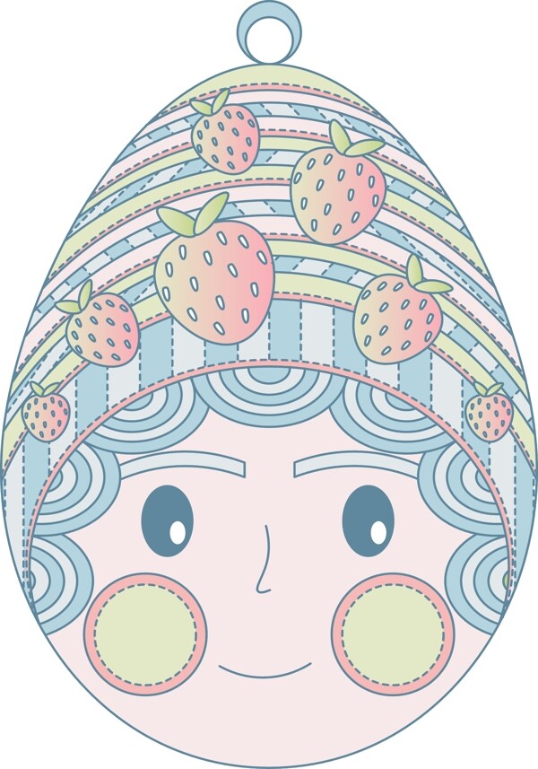 线性视界草莓女孩复活节彩蛋头像矢量