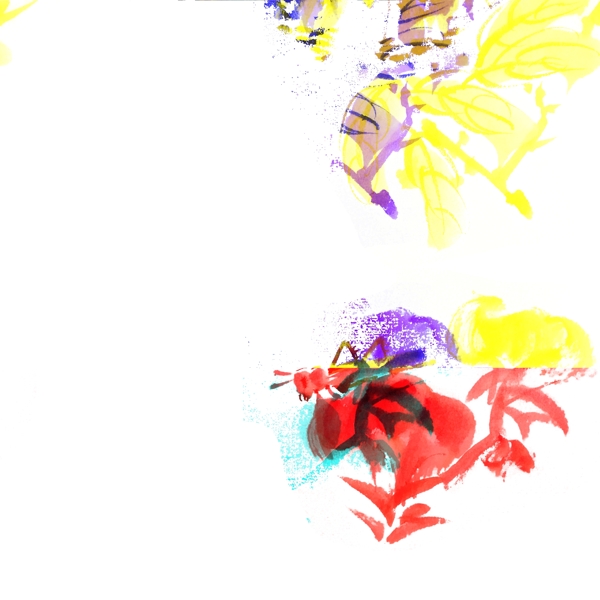 中国风水墨植物动物蚂蚱手绘插画