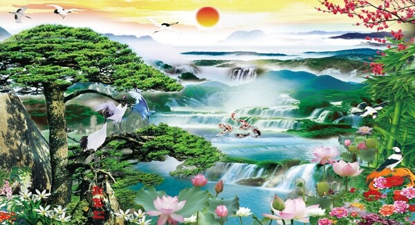 迎客松山水圖片