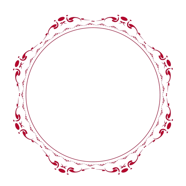 暗红色中式设计花纹圆形边框矢量免抠