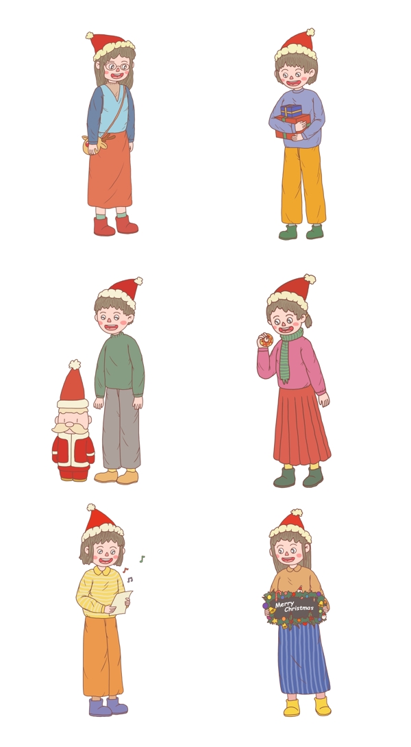 圣诞节卡通手绘人物动作系列