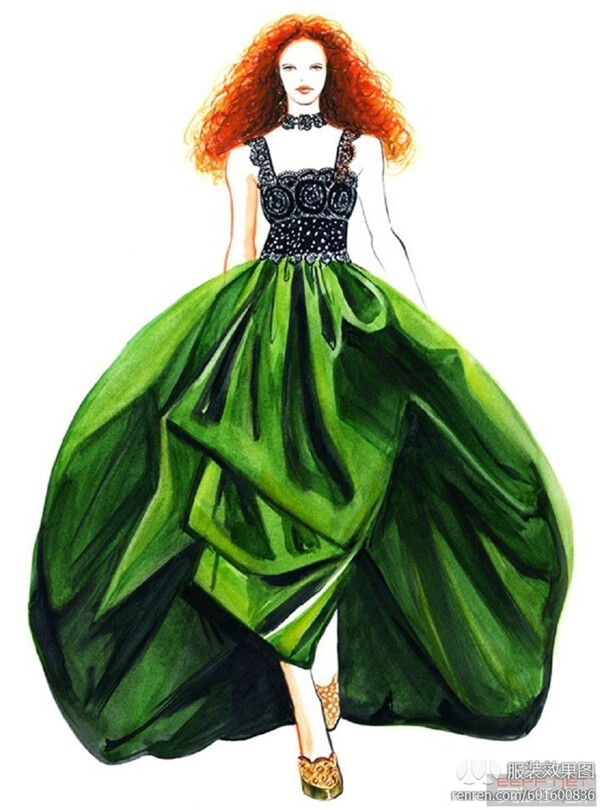 绿色连衣长裙设计图