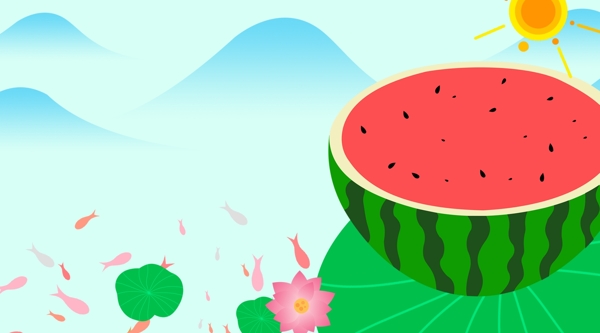 藍(lán)色簡約西瓜水果插畫背景