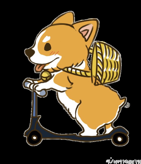 玩滑板车的狗狗元素