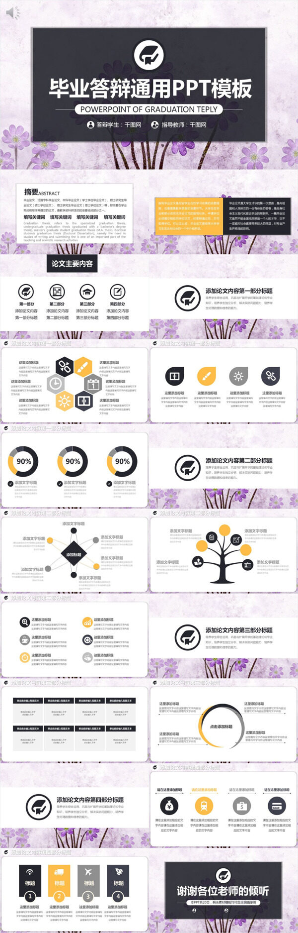 紫色唯美畢業(yè)答辯通用PPT模板
