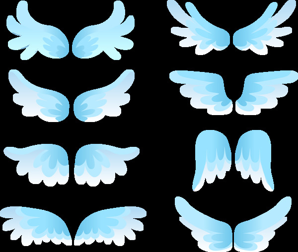 蓝色扁平翅膀免抠png透明图层素材