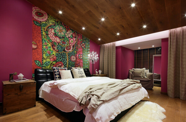 中式时尚室内卧室背景墙效果图