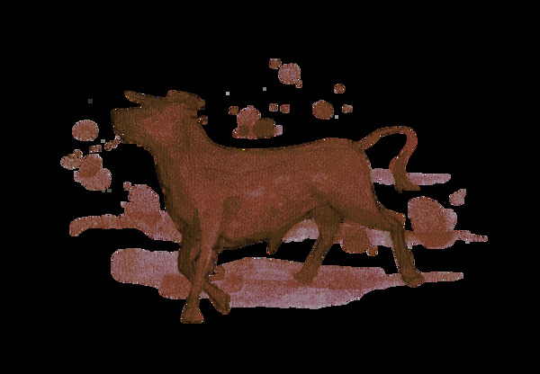 手绘水墨咖啡色跳跃的黄牛动物装饰图案素材