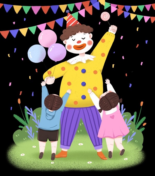 六一儿童节小丑和孩子们