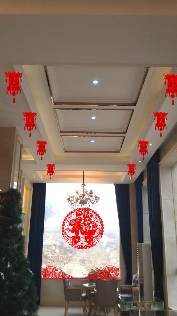 春节窗花红灯笼