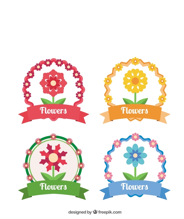 四个漂亮的花卉标签图标