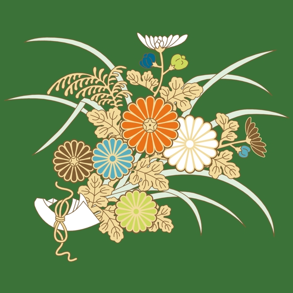 手繪花束綠色背景圖