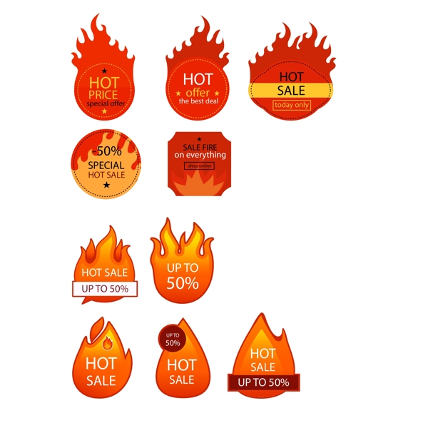 创意卡通红色火焰元素促销标签