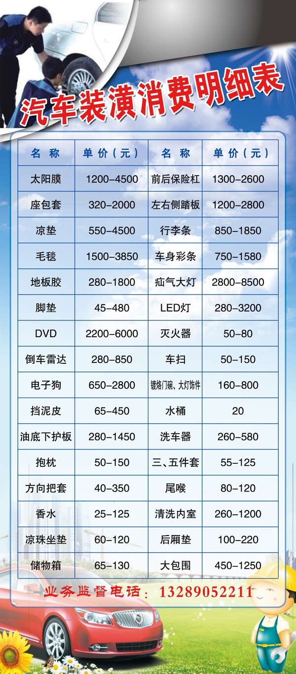 汽車裝潢明細表圖片