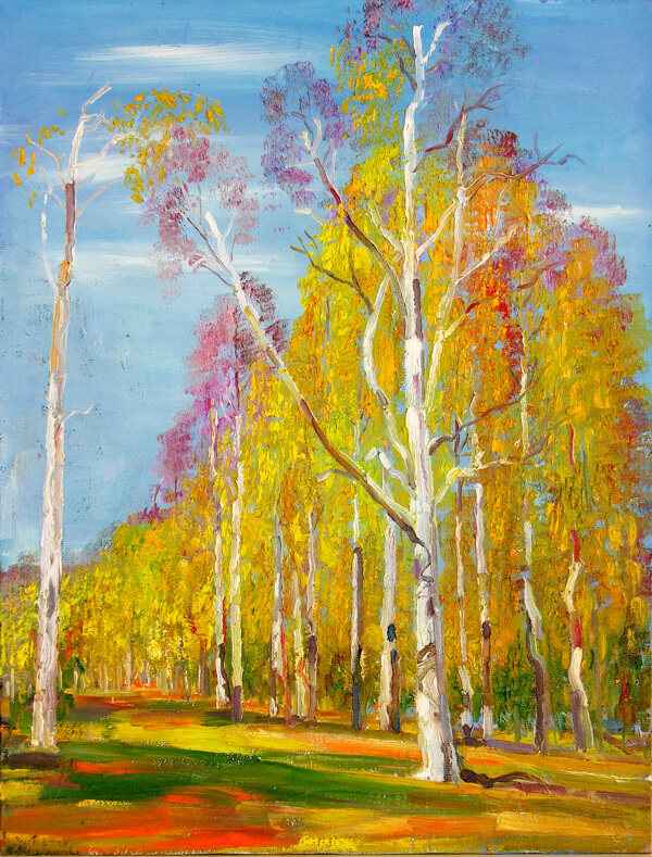 油画秋天树木风景图片