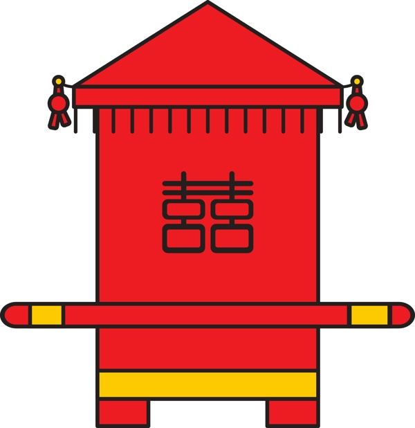 卡通矢量中国红花轿