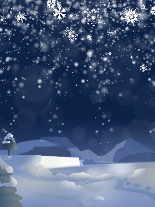 唯美冬季雪花夜景背景