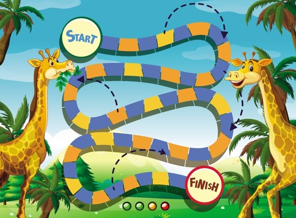 游戏模板与长颈鹿在丛林背景插图
