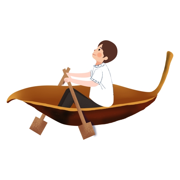 卡通可愛(ài)劃船的小男孩png素材
