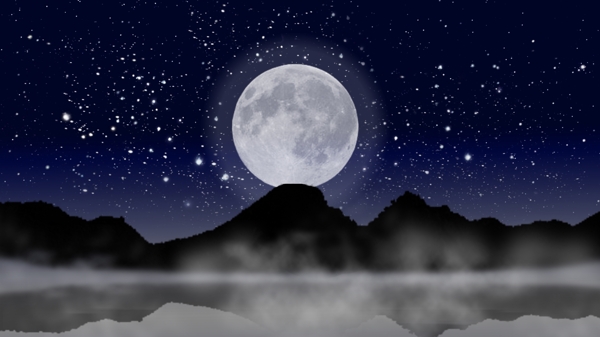 月亮圆月满月夜空插画psd背景