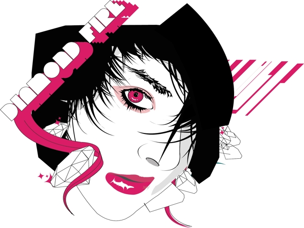 印花矢量圖人物少女女人色彩免費素材