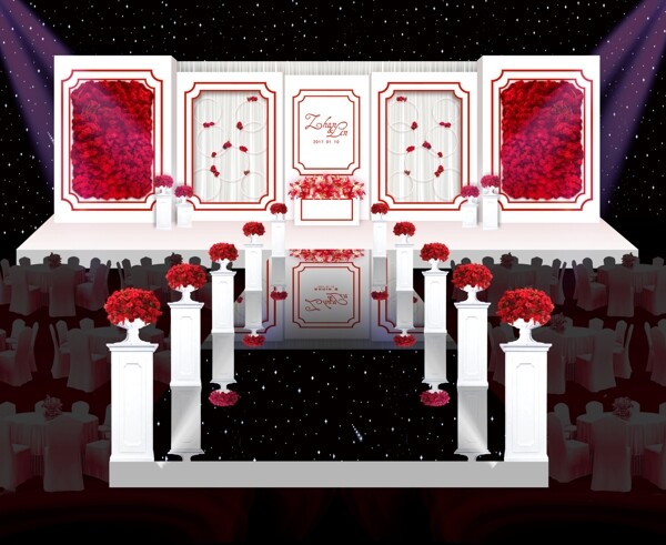 红玫瑰白舞台婚礼舞台效果图