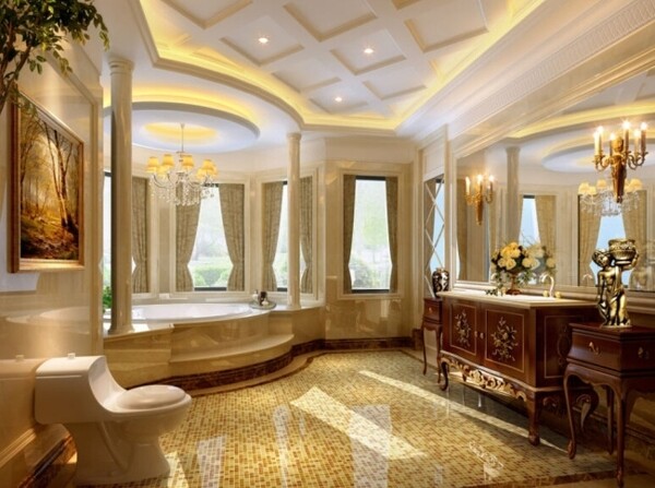 耀眼奢华欧式风格浴室瓷砖效果图设计