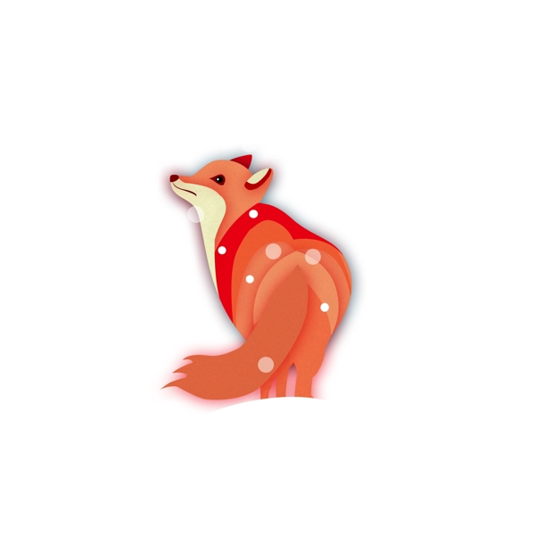 手绘大雪中的小狐狸动物设计