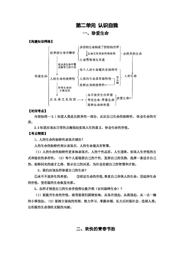 中考专区思想品德中考政治学案第二单元认识自我