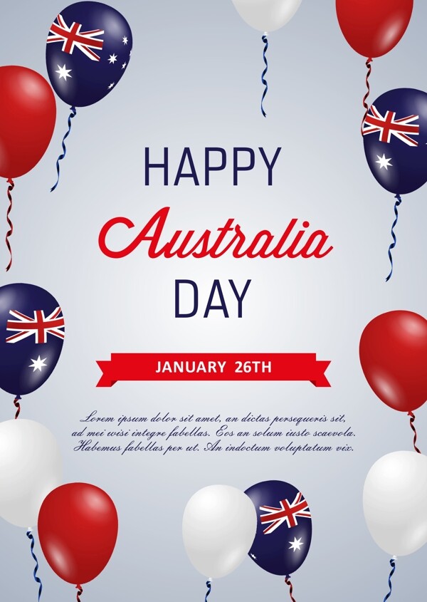 白色快乐气球澳大利亚日海报