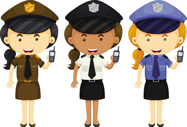 三种制服女警察插图矢量素材