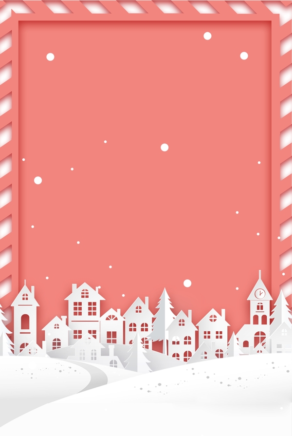 圣诞节剪纸粉红色背景简约海报banner