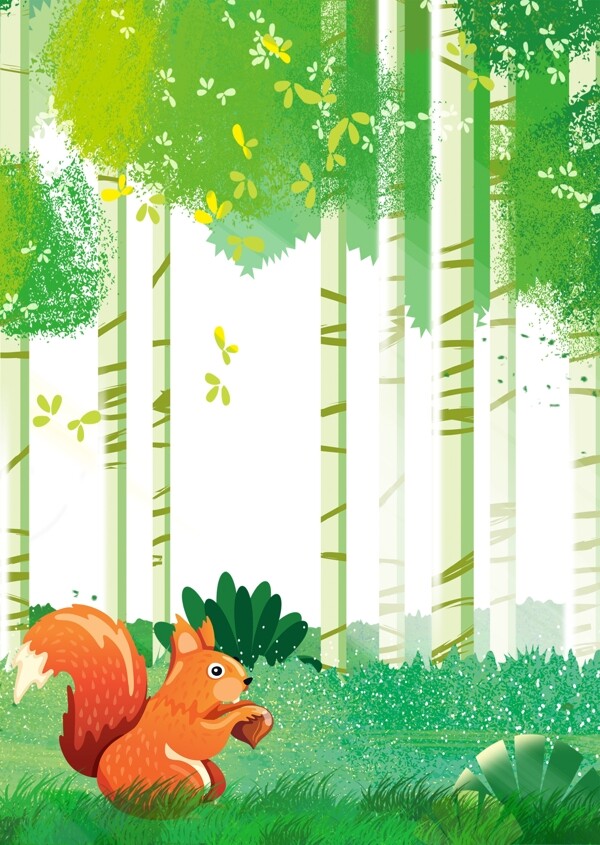 松鼠森林插画图片