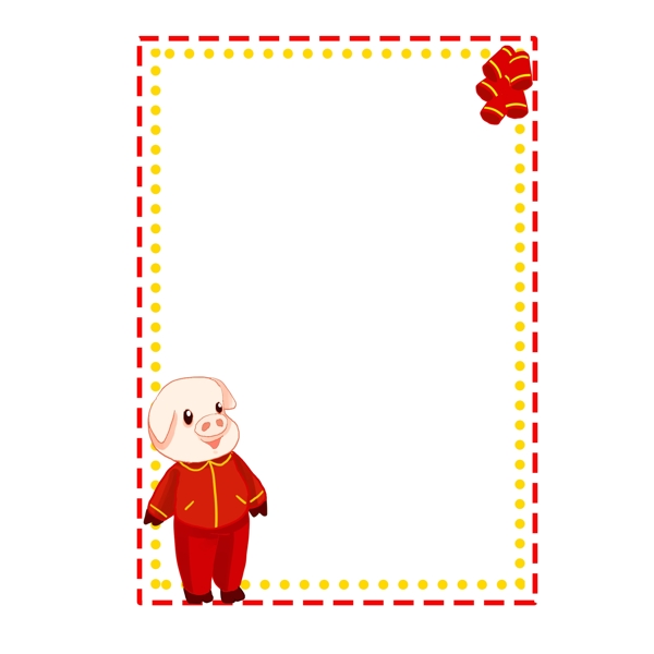 2019年猪年新年春节喜庆红色黄色边框卡通猪