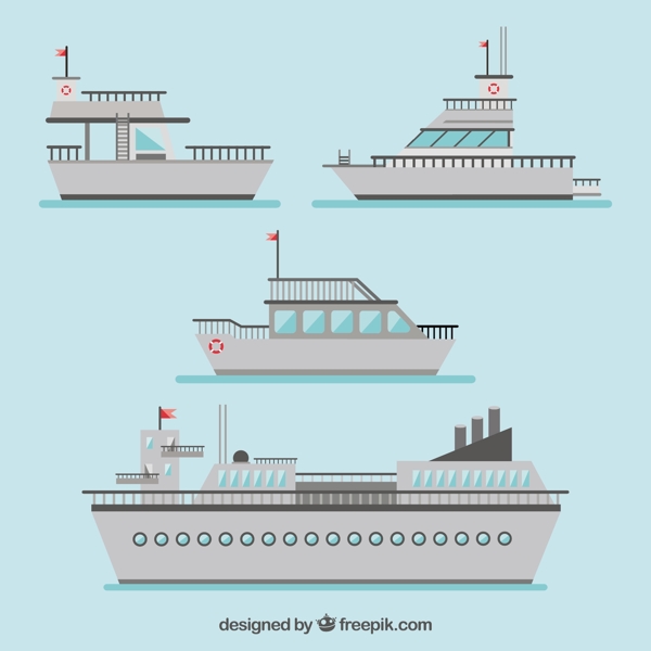 四种手绘灰色舰船平面设计矢量素材