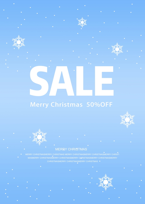 圣诞节新鲜蓝白相间的商场促销海报与优惠折扣
