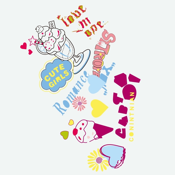印花矢量圖可愛卡通文字英文冰淇淋免費素材