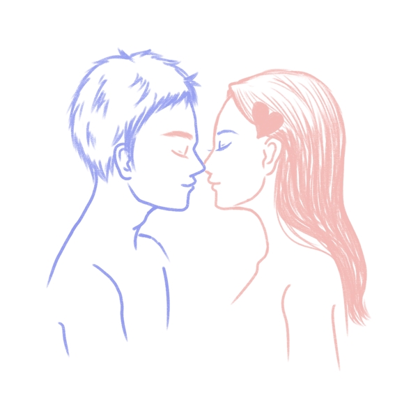 手绘人物情人节情侣亲密动作拥吻可商用元素
