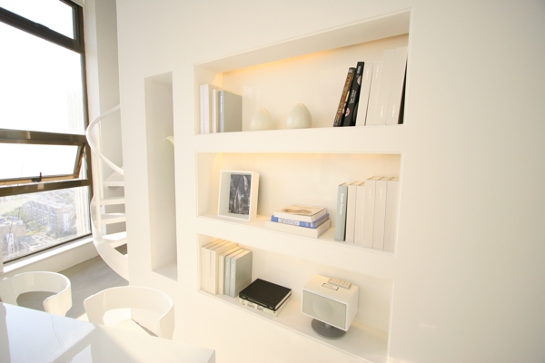 现代白色书架设计书房效果图