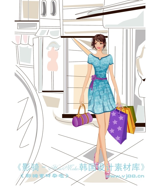 女性服饰购物女人时尚逛街矢量素材矢量图片HanMaker韩国设计素材库