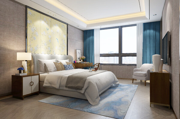 新中式风格温馨卧室效果图