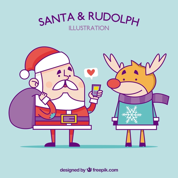 卡通圣诞人物和驯鹿