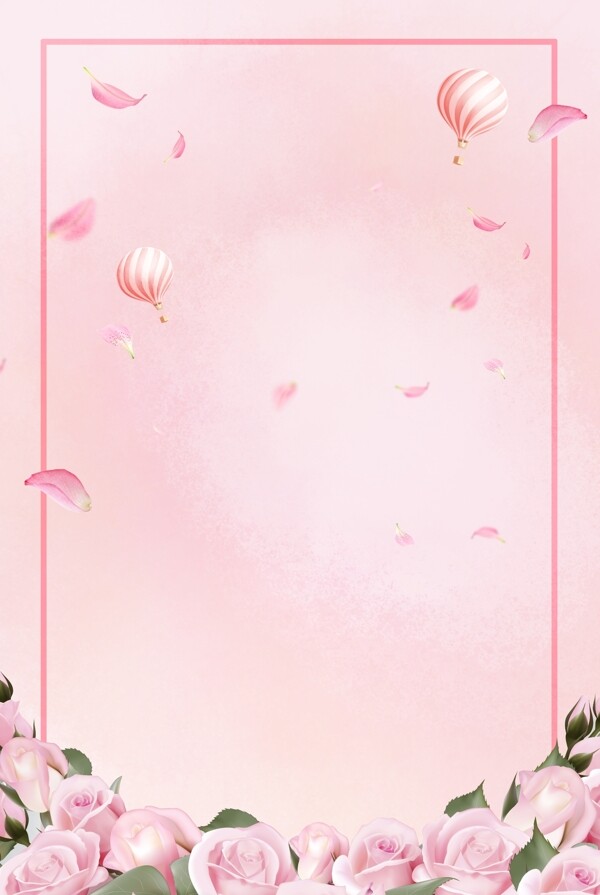 520情人节小清新粉色玫瑰花朵花瓣背景