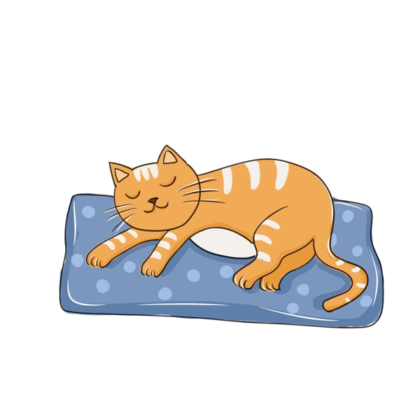 彩绘躺着垫子上睡觉的萌宠猫咪