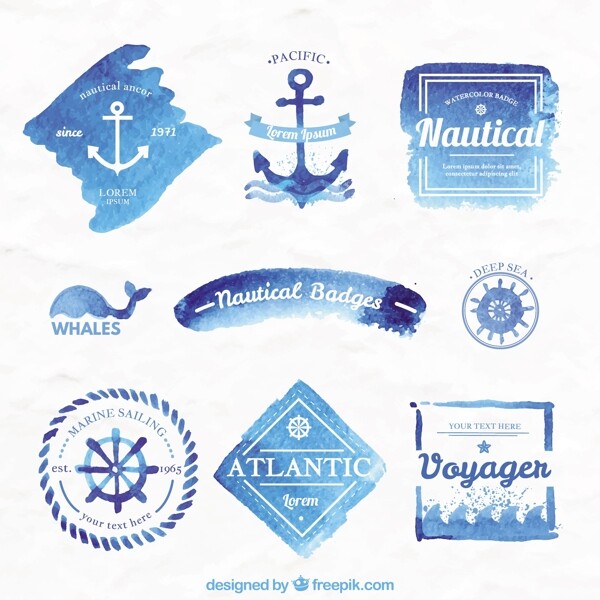 蓝色水彩航海徽章