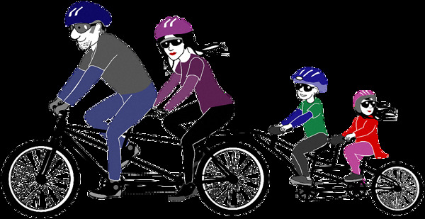 手绘卡通双人骑单车免抠png透明图层素材